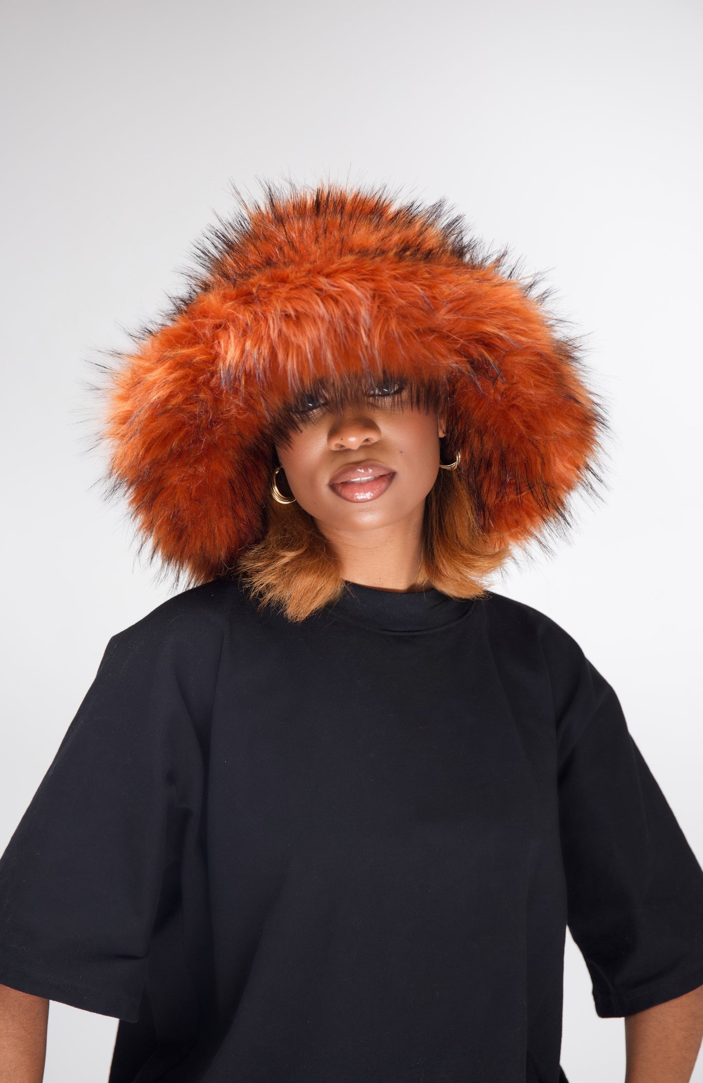 GLORY FUR BUCKET HAT - ORANGE