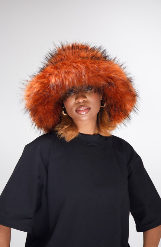 GLORY FUR BUCKET HAT - ORANGE